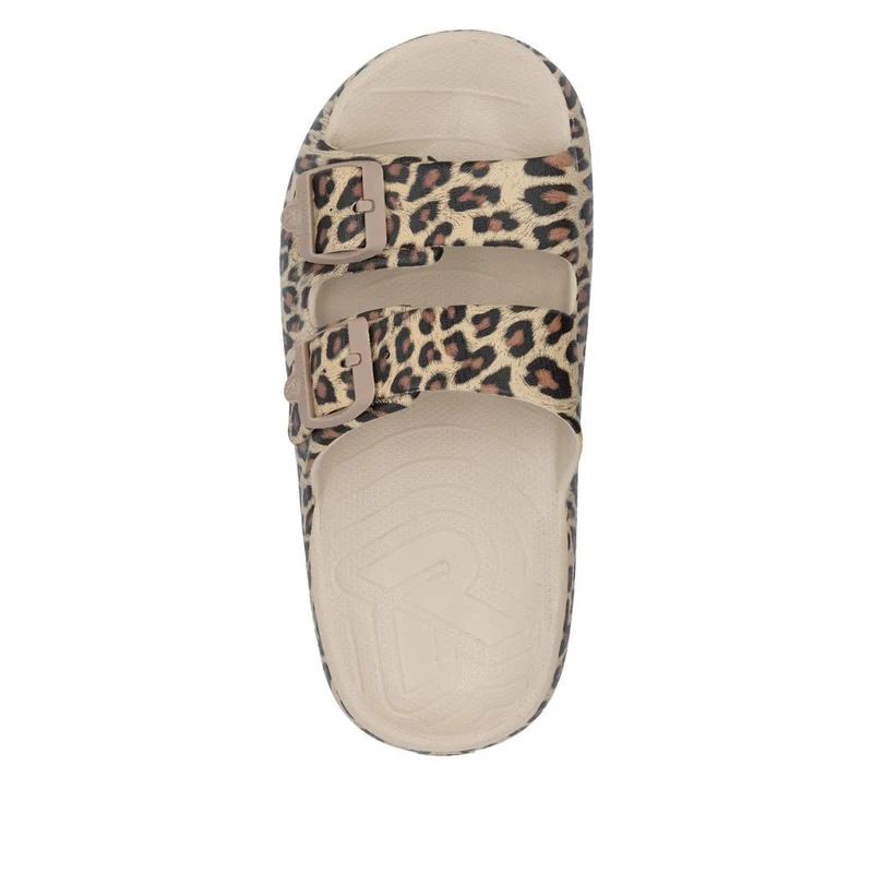 Rieker Damen Animal Print Fashion Slide - Beige