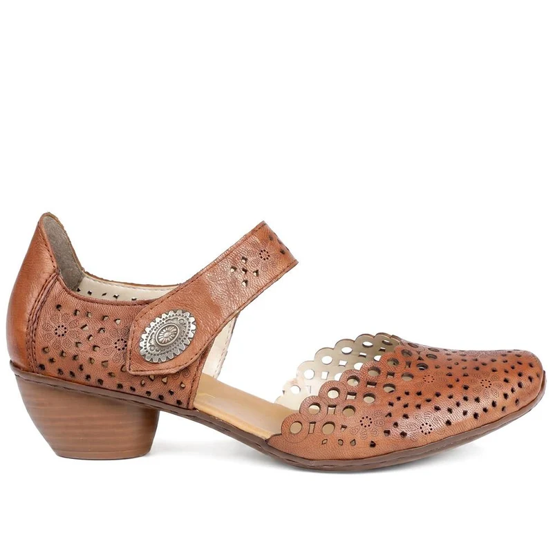 Leather Cuban-Heeled Mary Janes - RKR41536 / 327 286 - Tan