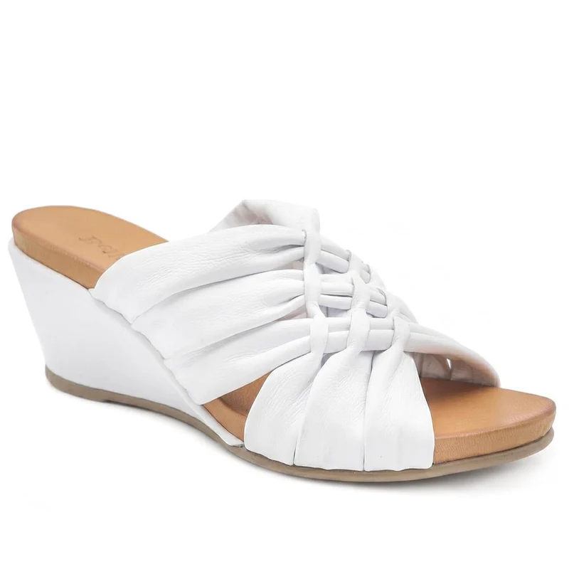 Bellissimo Leather Peep Toe Mule Sandals - BELMET43002 / 329 219 - White