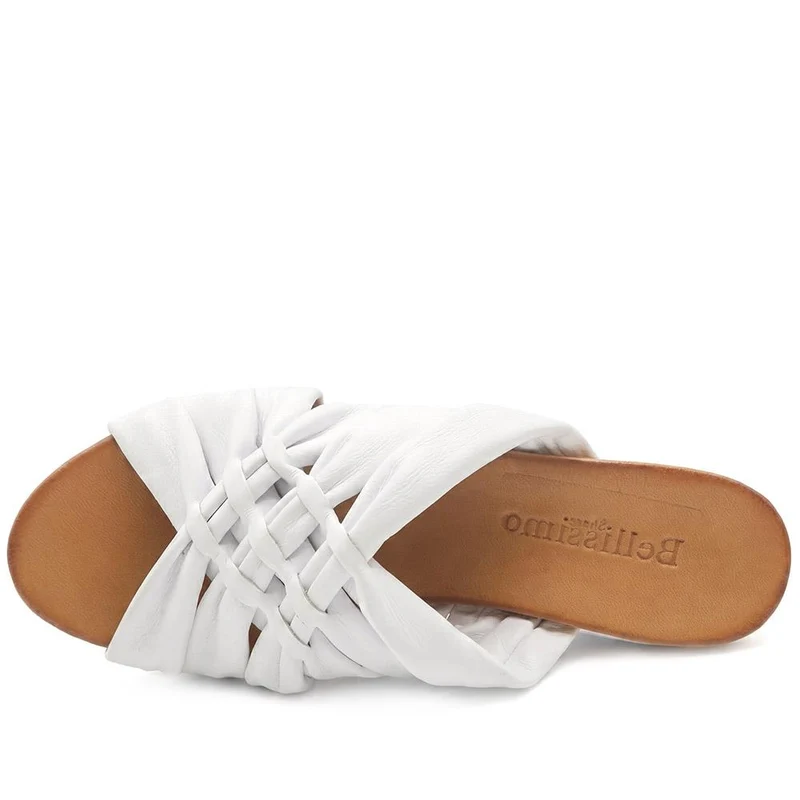 Bellissimo Leather Peep Toe Mule Sandals - BELMET43002 / 329 219 - White