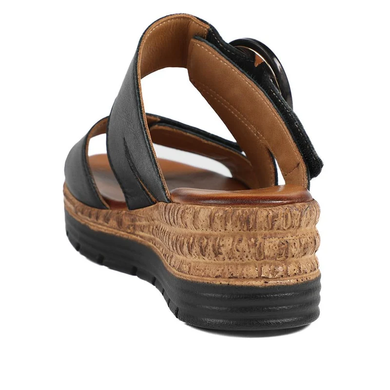 Adjustable Leather Wedge Sandals - BELMET43006 / 329 222 - Black