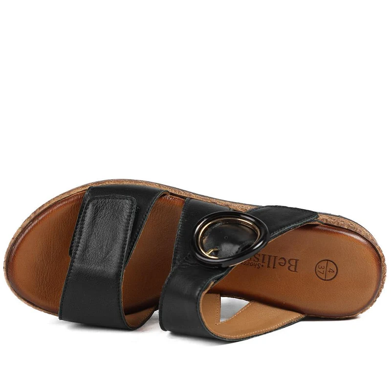 Adjustable Leather Wedge Sandals - BELMET43006 / 329 222 - Black