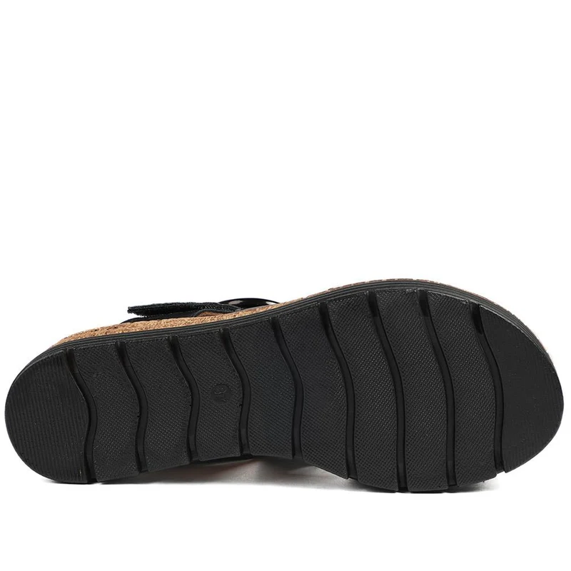 Adjustable Leather Wedge Sandals - BELMET43006 / 329 222 - Black