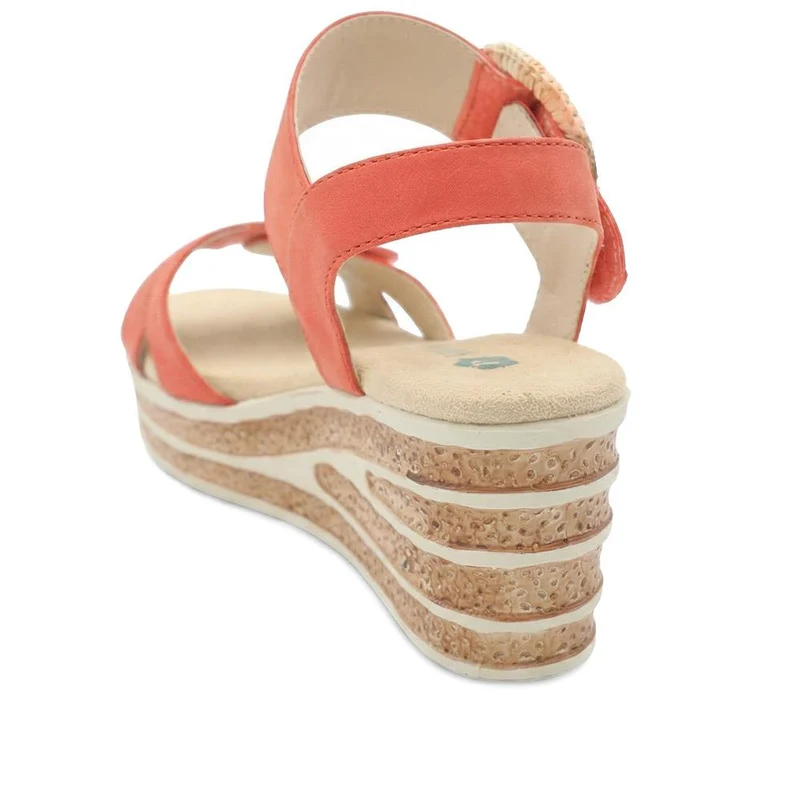 Wide Fit Adjustable Fasten Wedged Sandals - WBINS43045 / 329 121 - Orange