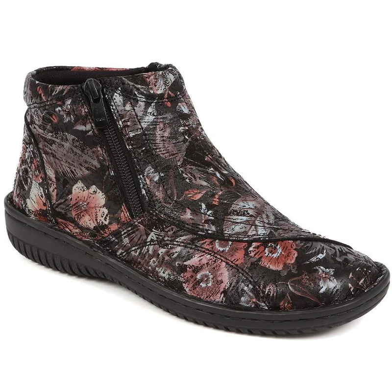 Leather Ankle Boots - LUCK34005 / 321 855 - Black Floral