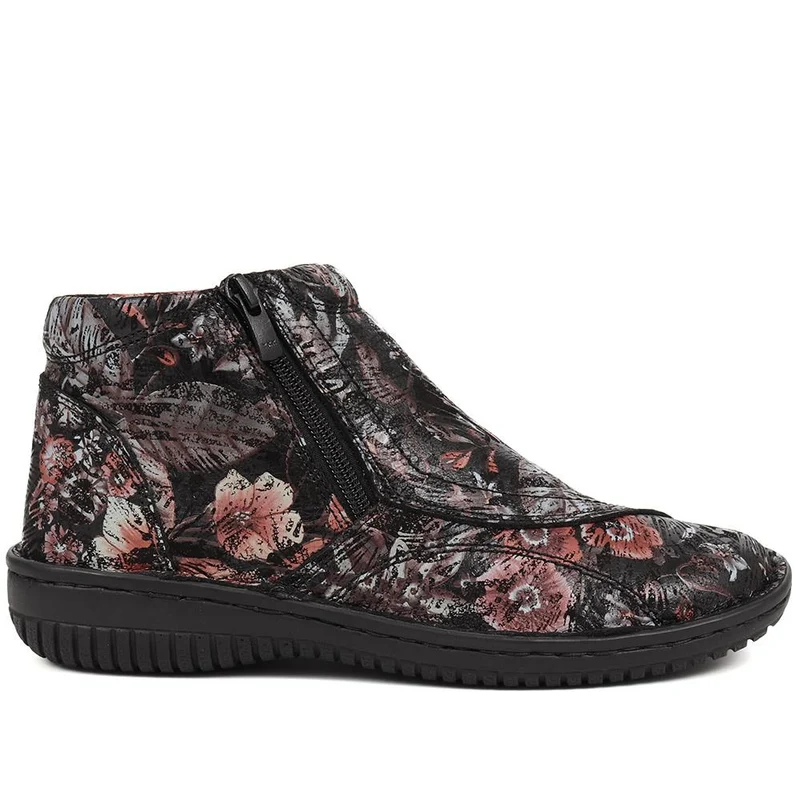 Leather Ankle Boots - LUCK34005 / 321 855 - Black Floral