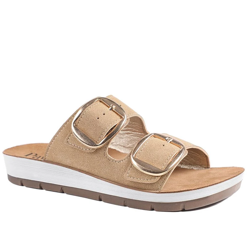 Cushioned Buckled Slip On Sandals - INB43005 / 329 126 - Natural