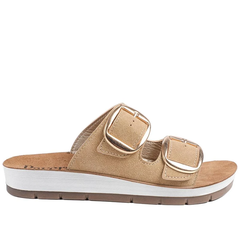 Cushioned Buckled Slip On Sandals - INB43005 / 329 126 - Natural