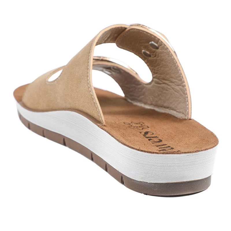 Cushioned Buckled Slip On Sandals - INB43005 / 329 126 - Natural