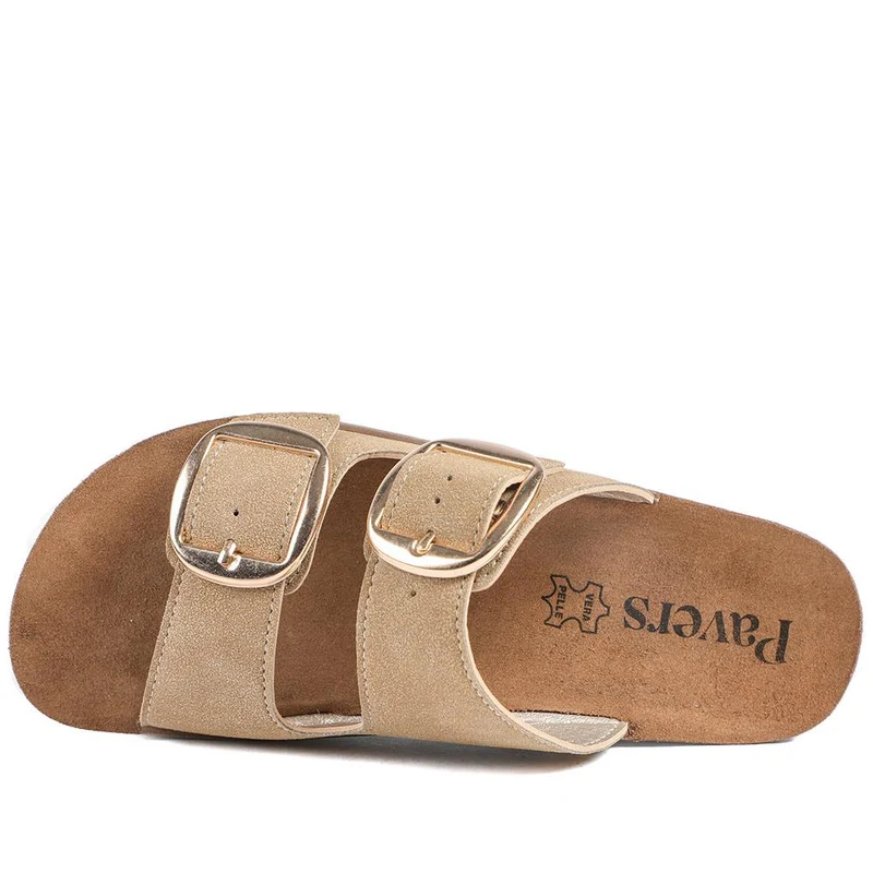 Cushioned Buckled Slip On Sandals - INB43005 / 329 126 - Natural