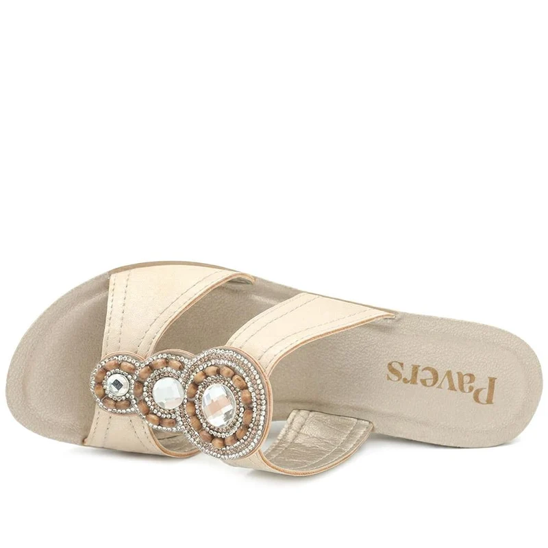 Jewelled Wedge Heel Mule Sandals - INB43000 / 329 127 - Gold