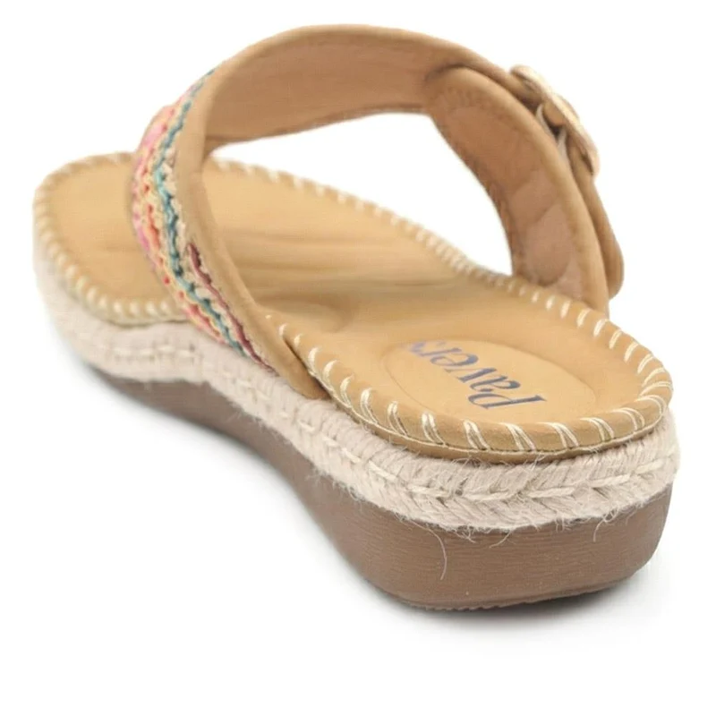 Buckle Detail Fabric Toe Post Sandals - BAIZH43033 / 328 985 - Tan Multi