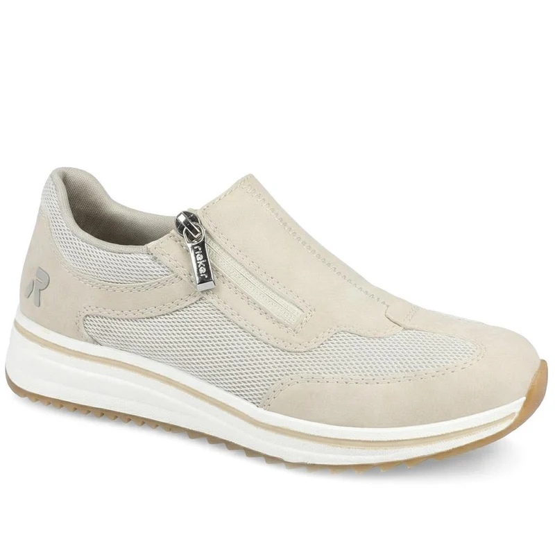 Rieker Leather Zip & Lace Trainers - RKR43524 / 328 765 - Beige