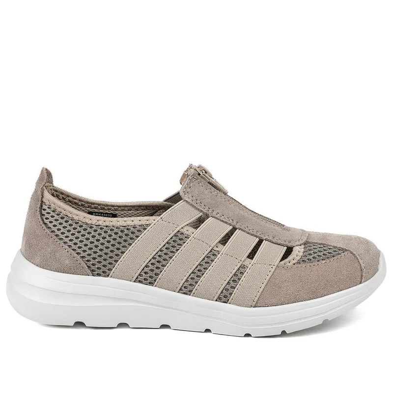 Wide Fit Leather Memory Foam Trainers - BRK43032 / 329 266 - Taupe