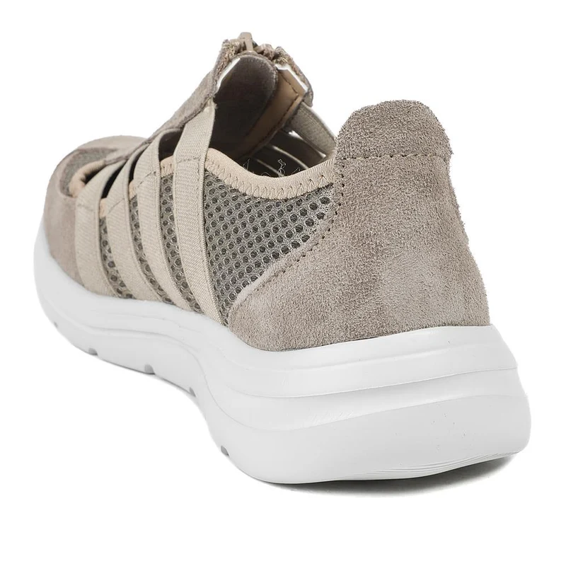 Wide Fit Leather Memory Foam Trainers - BRK43032 / 329 266 - Taupe