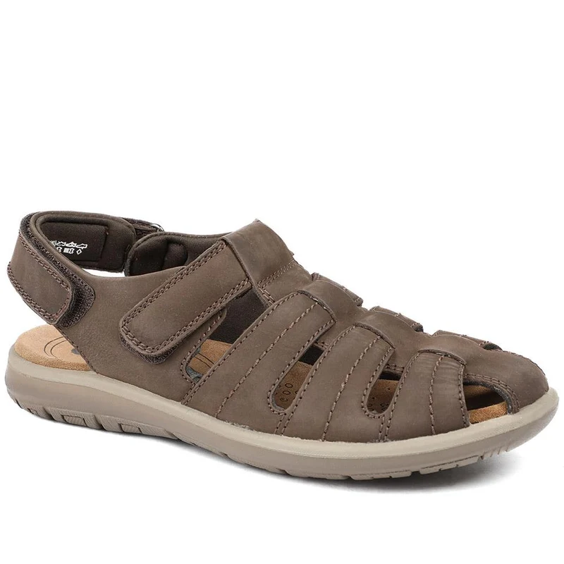 Dual Adjustable Fasten Leather Sandals - DDIN43009 / 329 104 - Brown