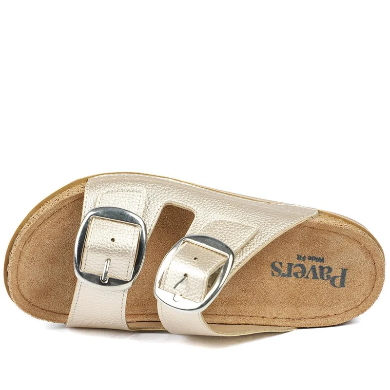 Wide Fit Buckle Detail Comfort Sandals - SERAY43001 / 329 113 - Soft Gold