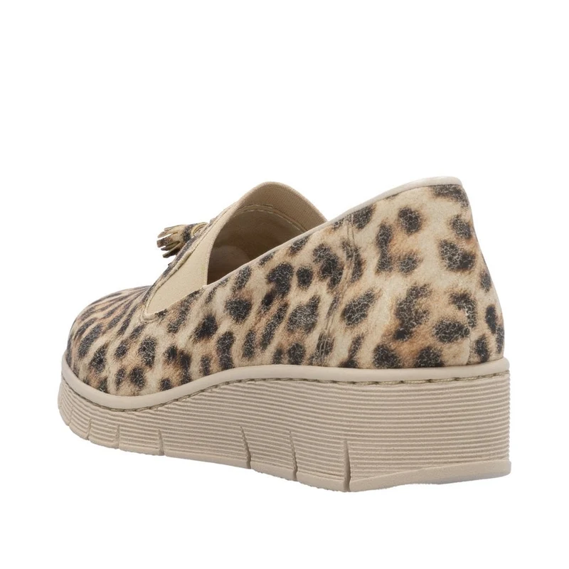Rieker Damen Slipper mit Keilabsatz und Animalprint - Beige