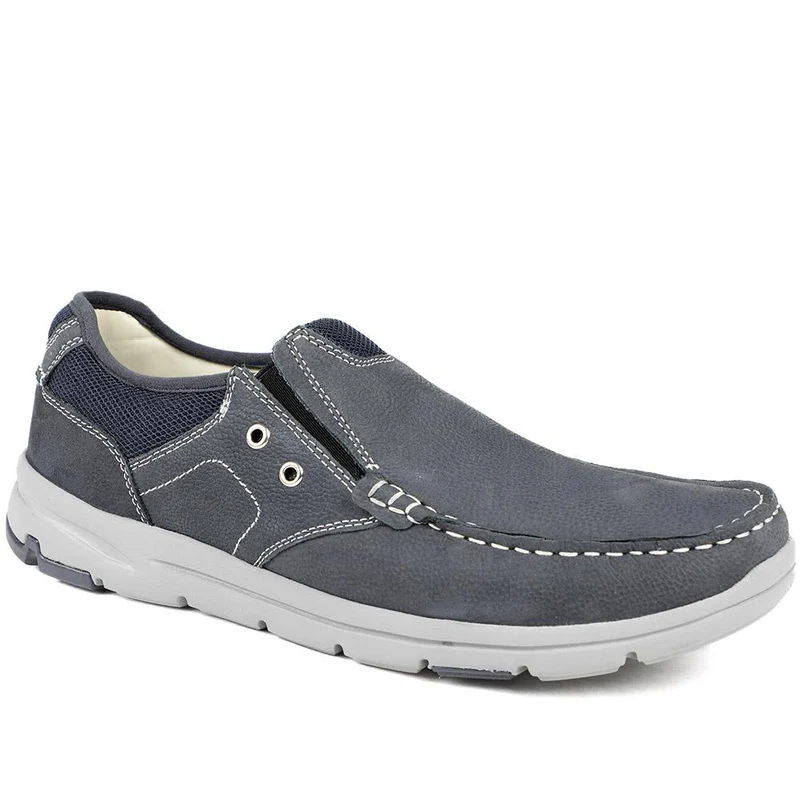 Premium Leather Slip On Shoes - SHAFI43002 / 329 320 - Navy