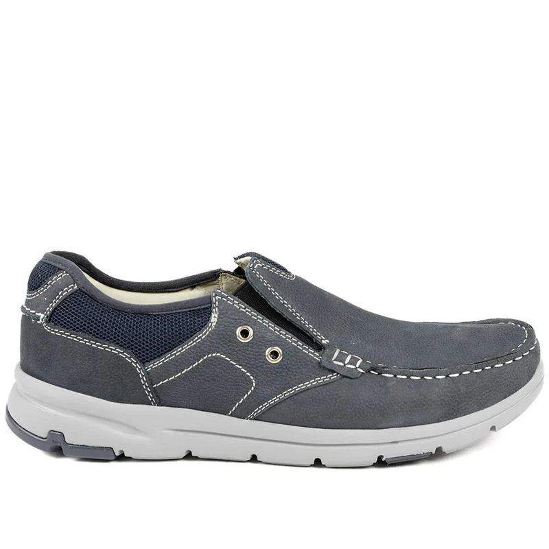 Premium Leather Slip On Shoes - SHAFI43002 / 329 320 - Navy