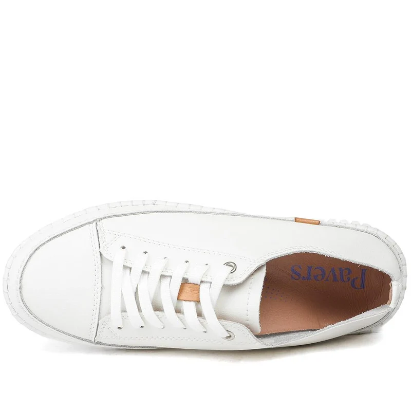 Leather Flexible Lightweight Lace Up Trainers - BRK43031 / 328 944 - White