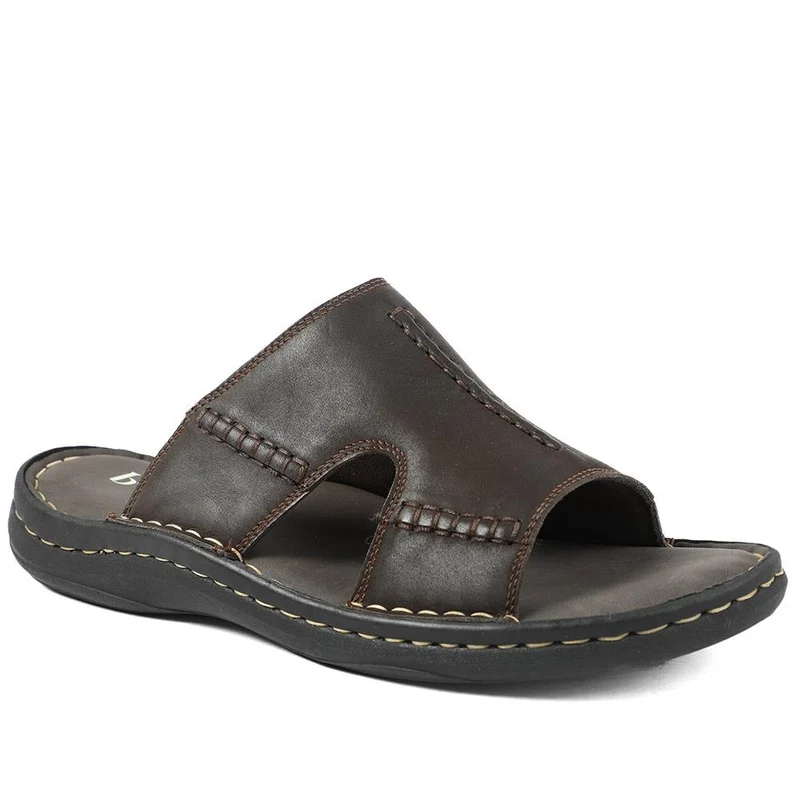 Slip On Leather Mule Sandals - AATRA43004 / 328 930 - Dark Brown