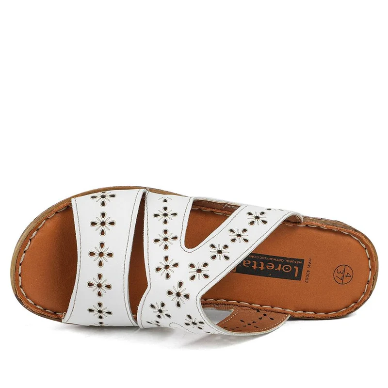 Cushioned Leather Mule Sandals - HAK43002 / 329 317 - White