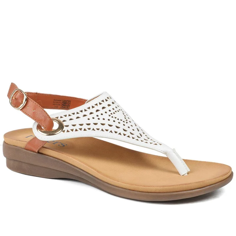 Slingback Toe Post Sandals - BAIZH43047 / 329 112 - White-Tan