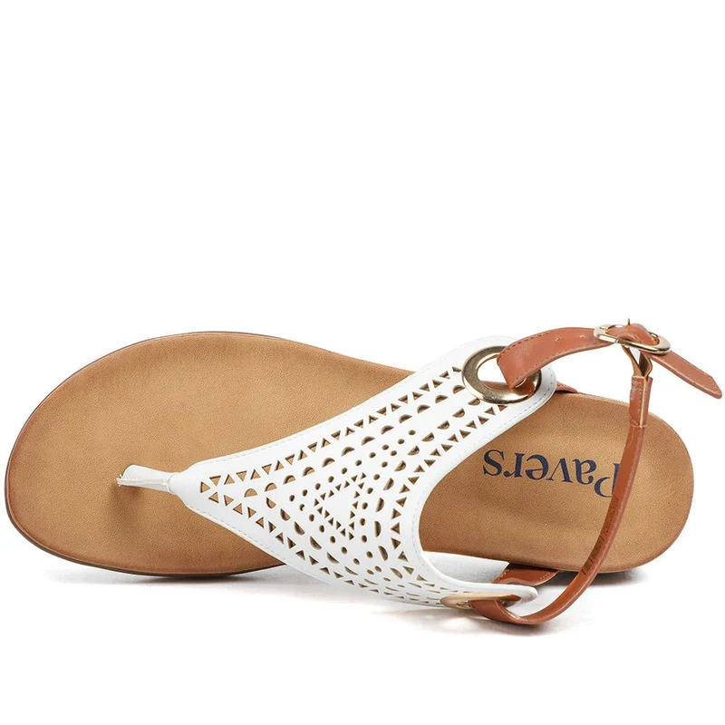 Slingback Toe Post Sandals - BAIZH43047 / 329 112 - White-Tan