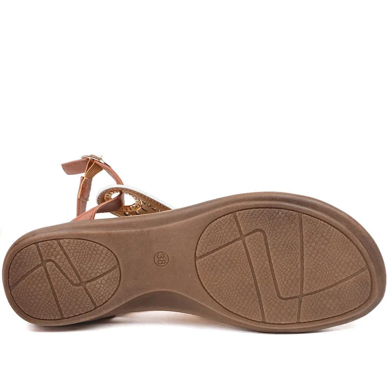 Slingback Toe Post Sandals - BAIZH43047 / 329 112 - White-Tan