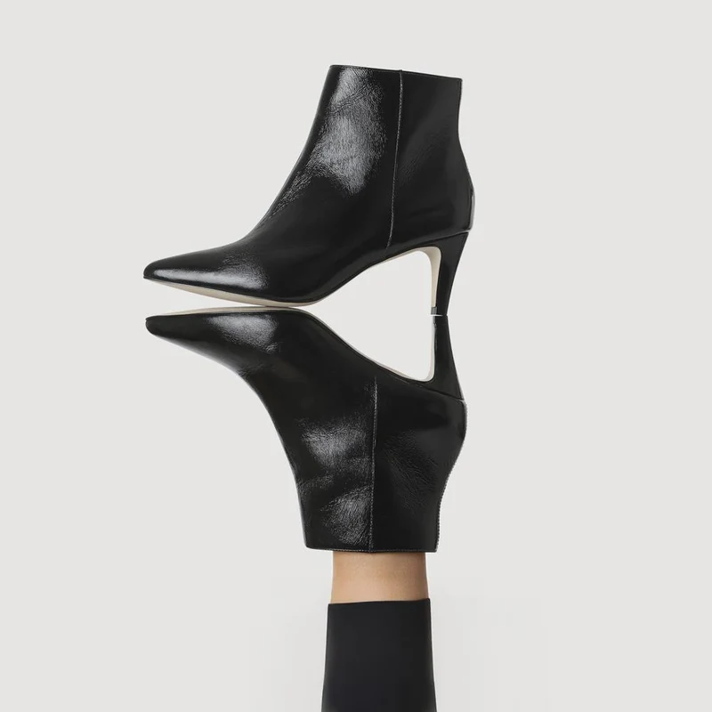 Kamryn Leather Stiletto-Heeled Ankle Boots - KAMRYN / 328 252 - Black Patent