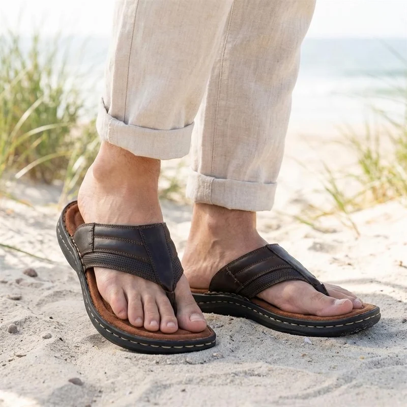 Leather Slip On Sandals - AATRA43002 / 328 935 - Dark Brown