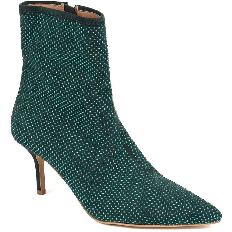 Jewelled Leather Heeled Boots - KHIARA / 324 334 - Green