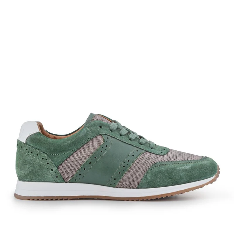 Sergio Lace-Up Leather Trainers - SERGIO / 328 071 - Olive Suede