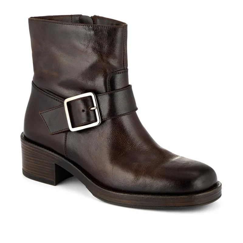 Madonna Chunky Leather Ankle Boots - MADONNA / 327 777 - Dark Brown