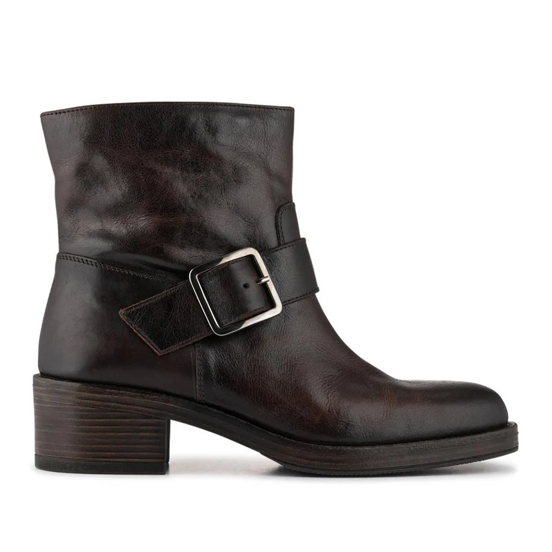 Madonna Chunky Leather Ankle Boots - MADONNA / 327 777 - Dark Brown