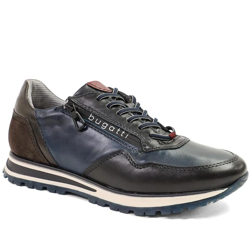 Bugatti Zip Fasten Leather Trainers - BUG42510 / 328 320 - Navy Multi