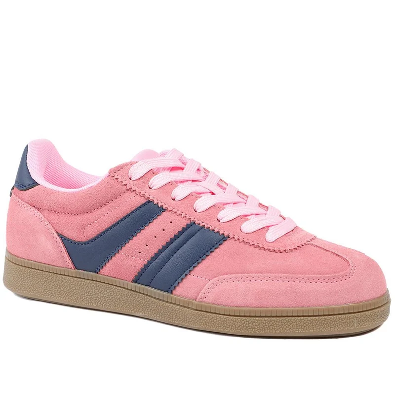 Bellissimo Leather Striped Lace Up Trainers - BELDINGX43005 / 329 348