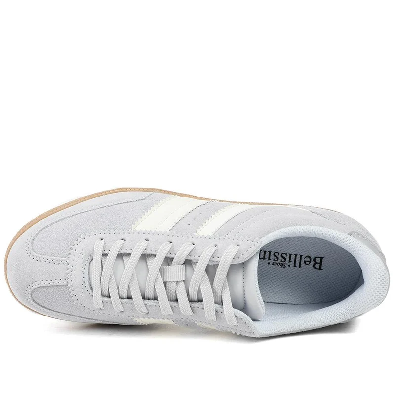 Bellissimo Leather Striped Lace Up Trainers - BELDINGX43005 / 329 348 - Light Blue