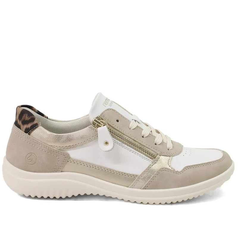 Remonte Shower Resistant Leather Zipped Trainers - DRS43509 / 328 689 - Beige Multi