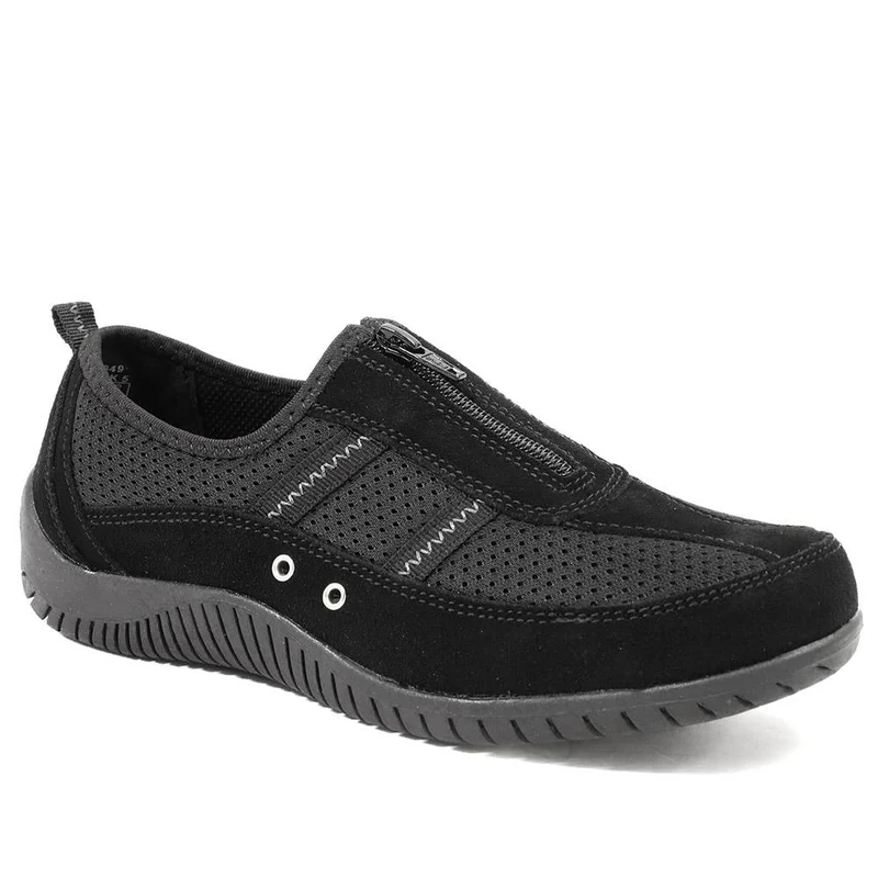 Memory Foam Leather Slip On Trainers - BRK43049 / 329 380 - Black