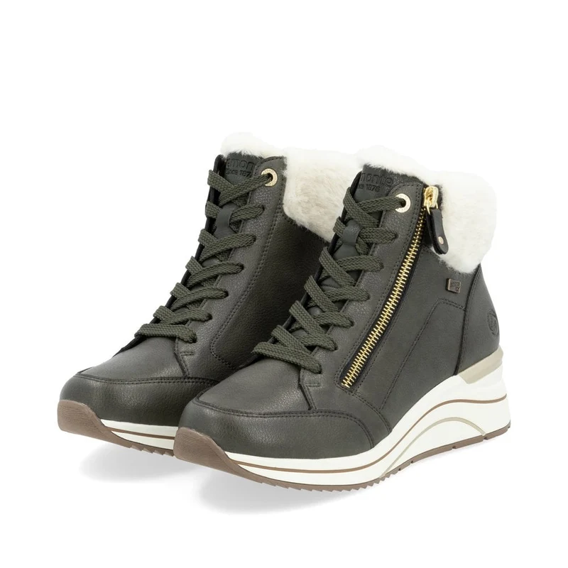 Remonte Damen-Stiefelette aus extra breitem Leder mit Fleecefutter - Grün