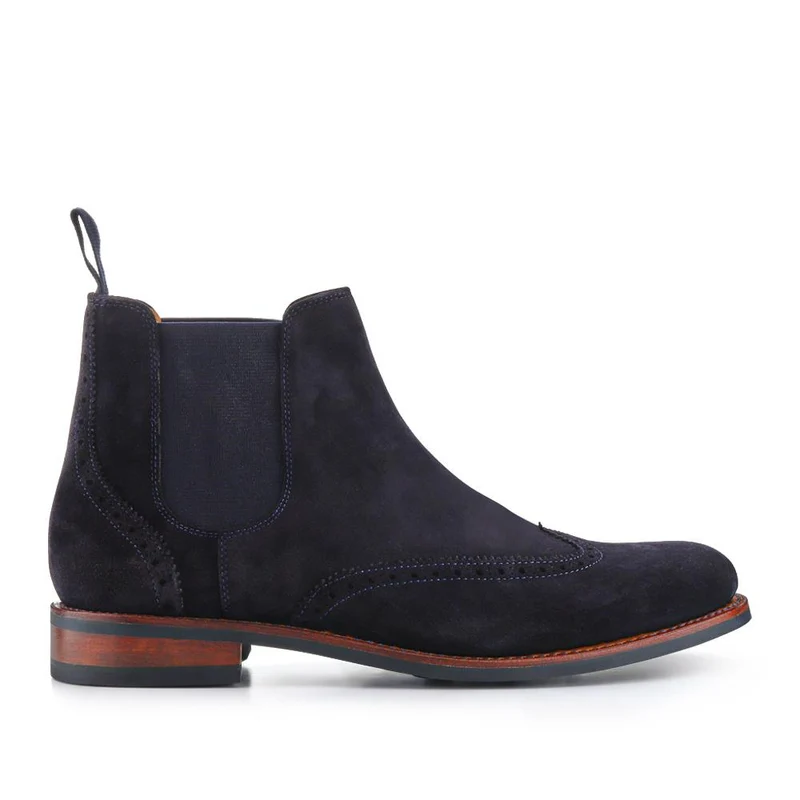 Barrett Goodyear Welted Leather Wingtip Boots - BARRETT / 327 962 - Navy Suede