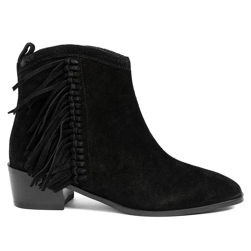 Naimh Tassel Leather Ankle Boots - NAIMH / 328 432 - Black Suede