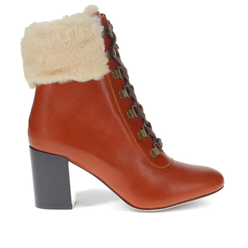 Kelsie Fur-Cuffed Ankle Boots - KELSIE / 325 853 - Tan