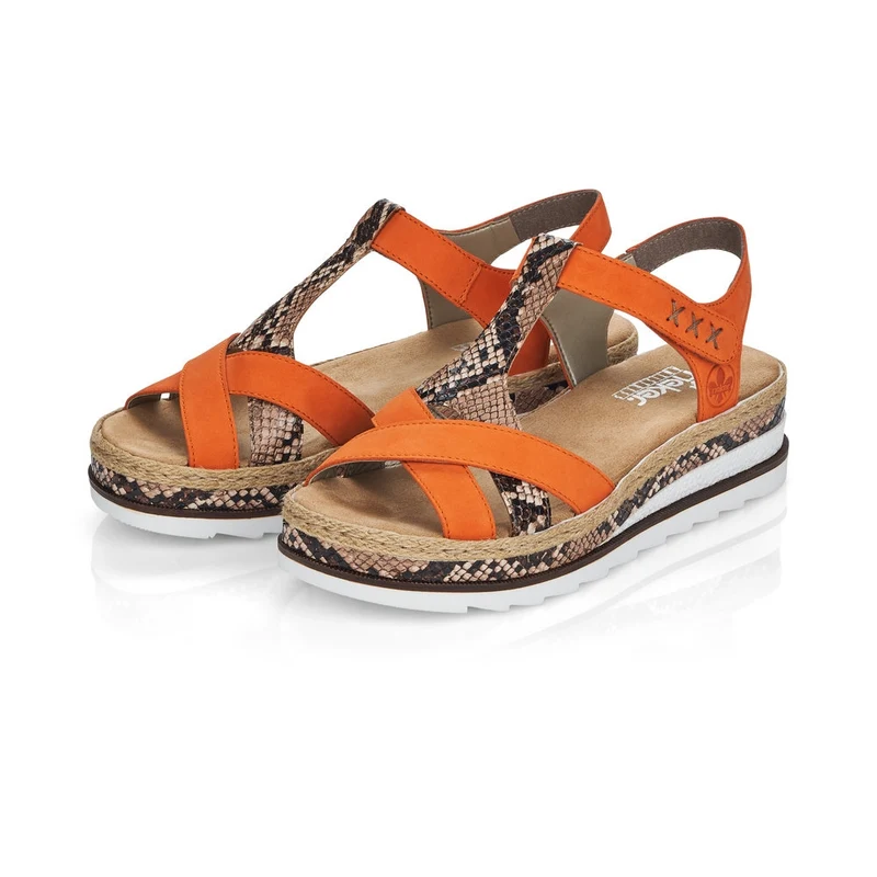 Rieker Modische Riemchensandale für Damen - Orange / Schlangenleder
