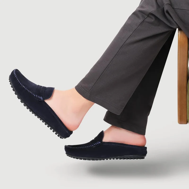 Zap Leather Mule Slippers - ZAP / 328 013 - Navy Suede