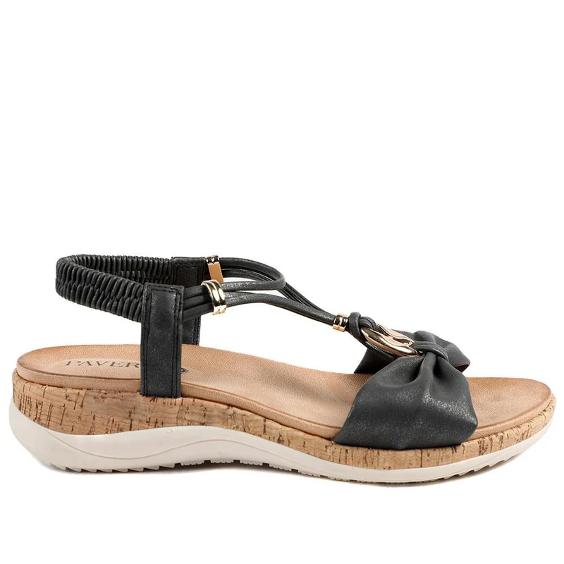 Wide Fit Wedge Heel Elasticated Sandals - BAIZH43038 / 329 161 - Black