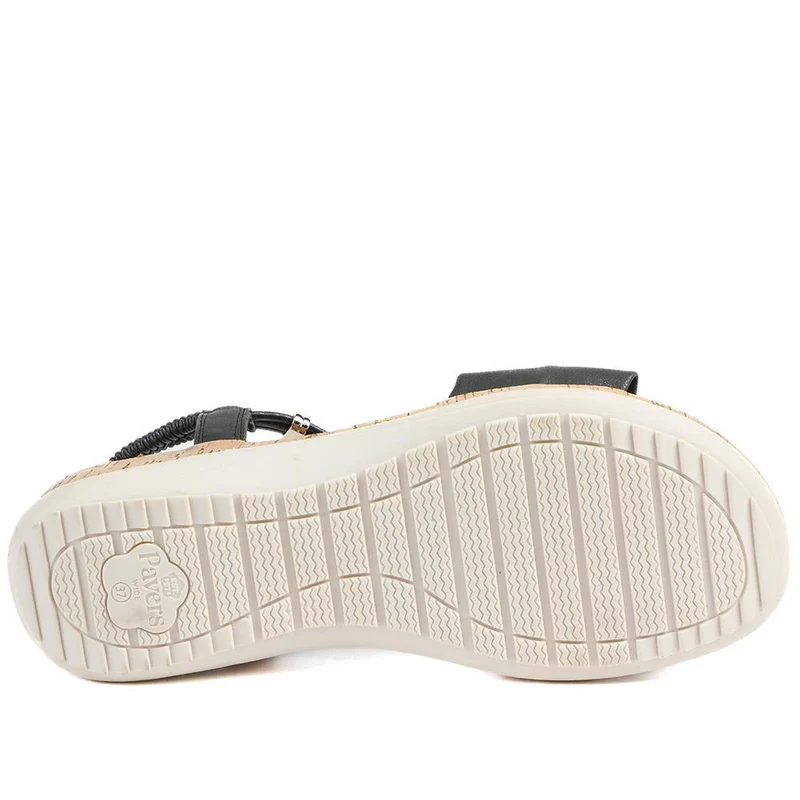 Wide Fit Wedge Heel Elasticated Sandals - BAIZH43038 / 329 161 - Black