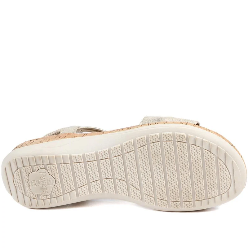 Wide Fit Wedge Heel Elasticated Sandals - BAIZH43038 / 329 161 - Soft Gold